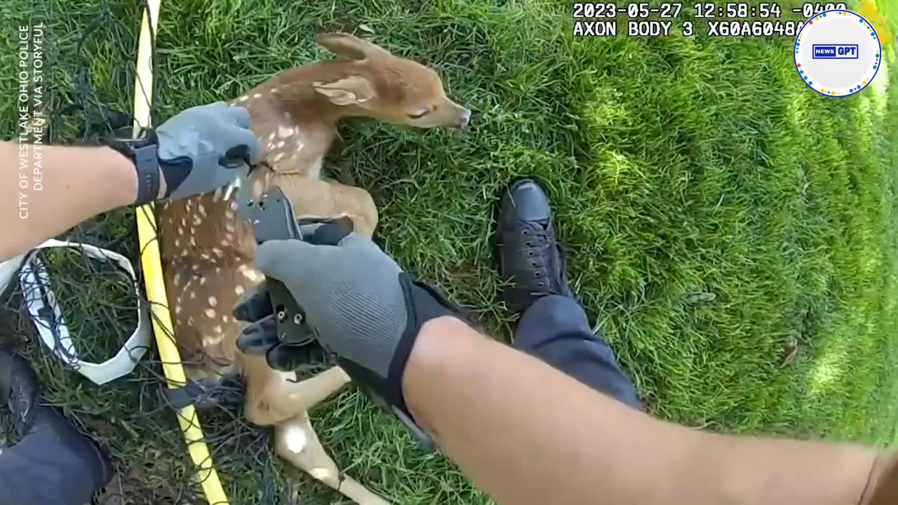 Caught on camera: Officer rescues baby deer tangled in net