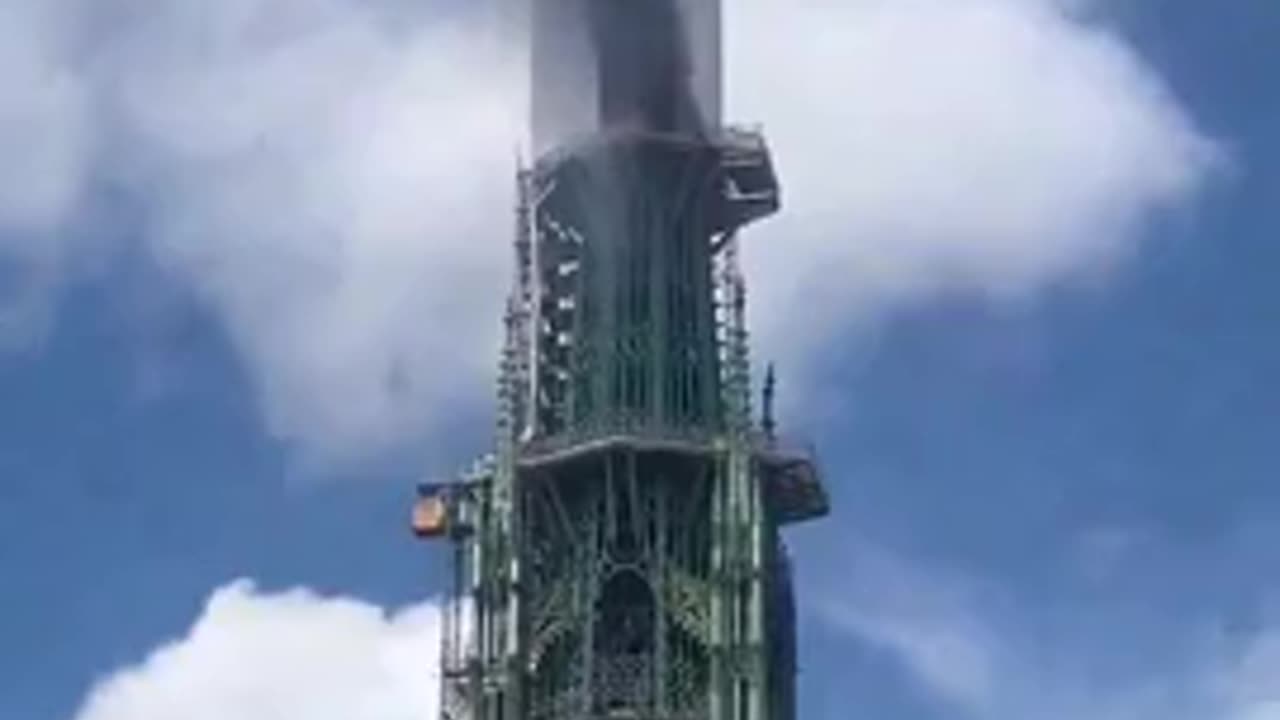 The 1000-year-old Notre-Dame cathedral in Rouen is inflames