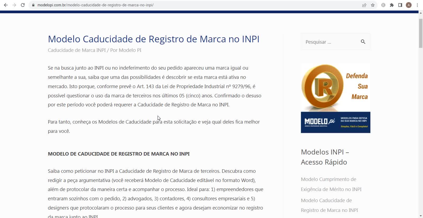 Modelo Caducidade de Registro de Marca no INPI. Saiba Como Peticionar Caducidade de Marca Registrada