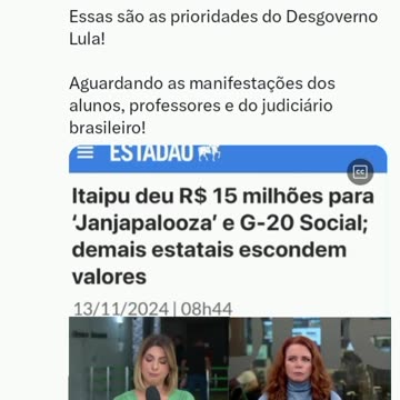 Elisa Brom - Escárnio!!! Essas são as prioridades do Desgoverno Lula! Aguardando as manifestações dos alunos, professores e do judiciário brasileiro!