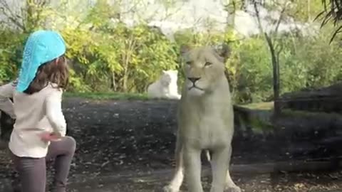 Little girl facing the lion