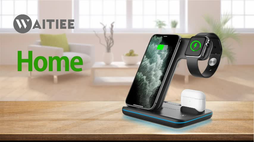 WAITIEE Wireless Charger 3 in 1, 15W Fast Charging Station for Apple iWatch SE/6/5/4/3/2/1