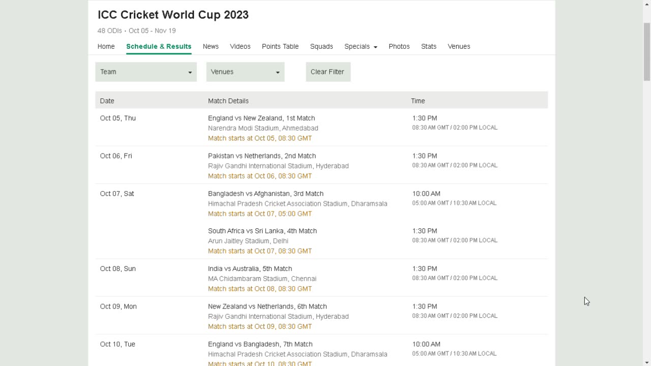 ICC Cricket World Cup 2023 schedule, live scores and results