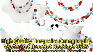 GN-20241212-03 High Quality Turquoise Orange spiny oyster Set Bracelet Necklace S925 Silver Fashion