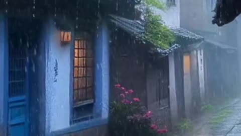 beutiful street view in rain