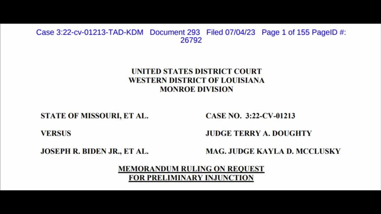 Missouri v Joseph R. Biden: MEMORANDUM RULING ON REQUEST FOR PRELIMINARY INJUNCTION