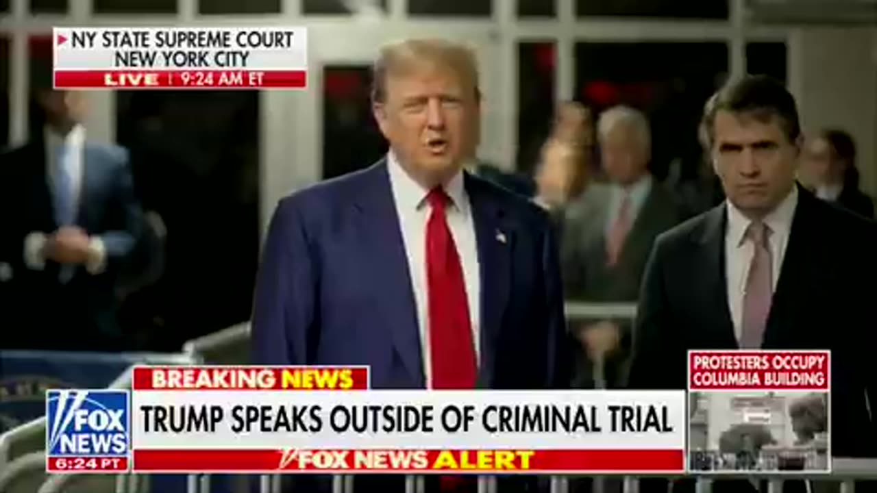 President Trump speaks outside of the courthouse this morning.