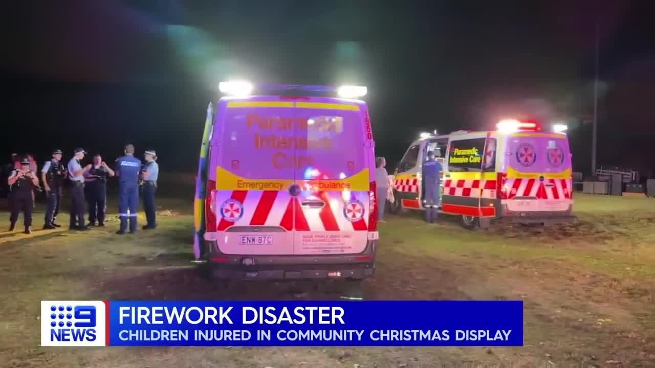 Fireworks at Christmas carol event sends three children to hospital | 9 News Australia