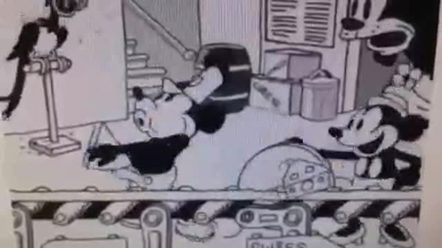 Disney/Satanic Pedophiles-Mickey Mouse creating cheeseholes on slices of cheese with his erect penis