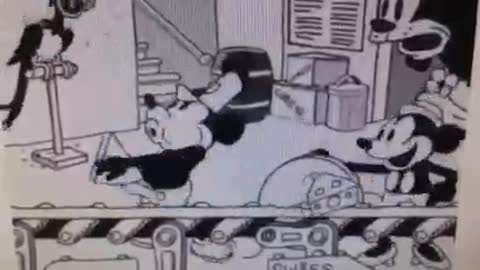 Disney/Satanic Pedophiles-Mickey Mouse creating cheeseholes on slices of cheese with his erect penis