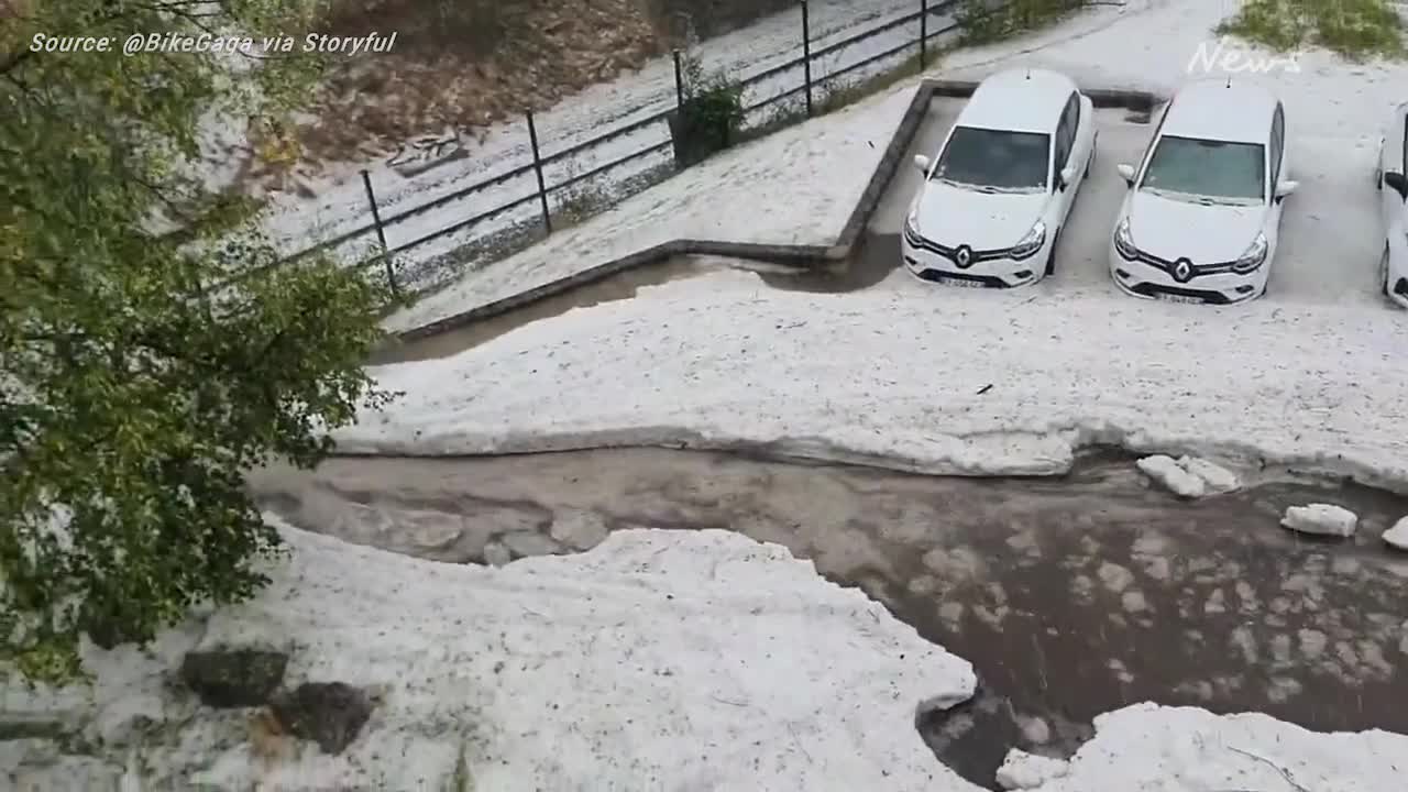 Insane weather causes white out hail storm and icy flash flooding in France