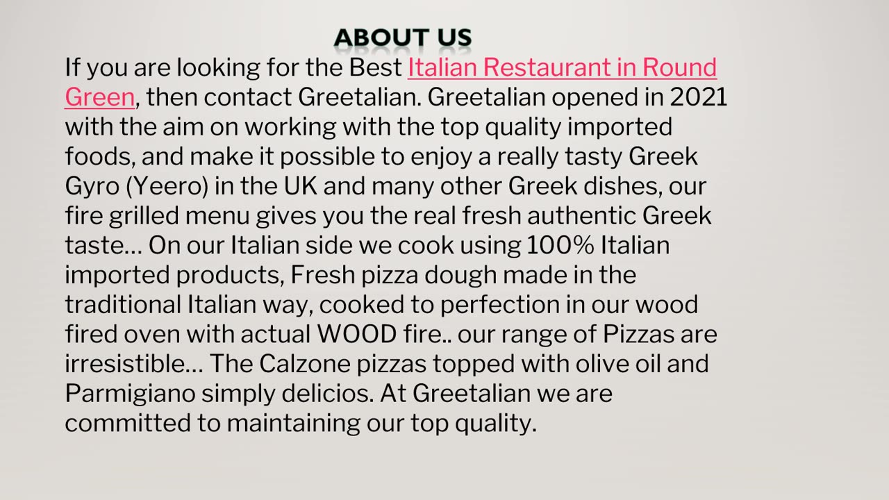 The Best Italian Restaurant in Round Green