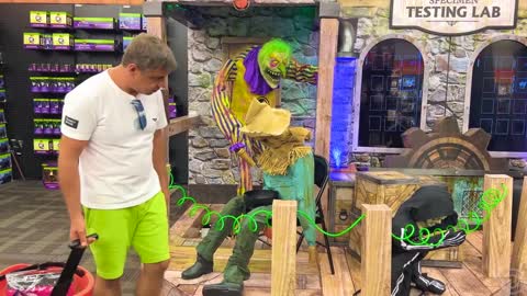 Dad decorates the house for Halloween for Nastya