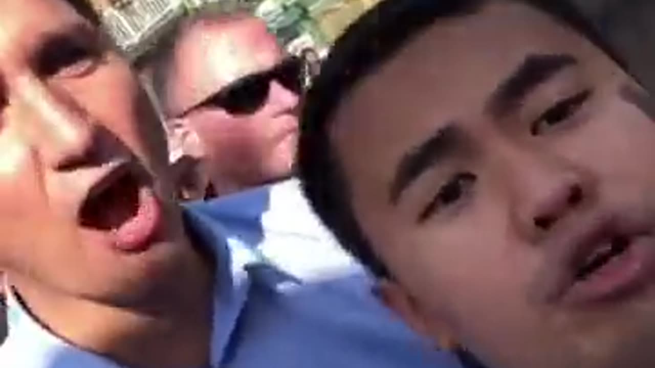 Trudeau tries to take a picture with a Canadian and all the Canadian could say is "Trudeau Must Go