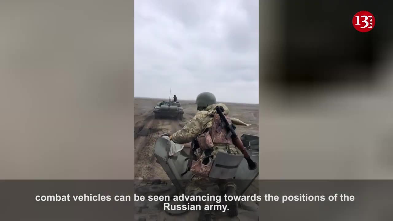 Ukrainian army is advancing towards Russian positions with tanks, armored fighting vehicles