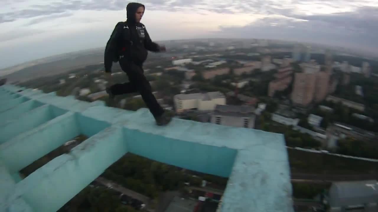 Extreme first-person BASE jumping footage