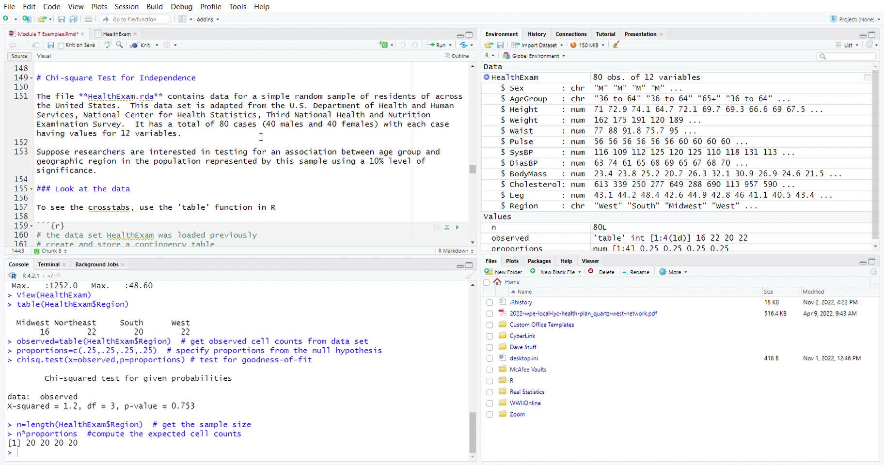 MATH 810 Chi-Square Tests in R