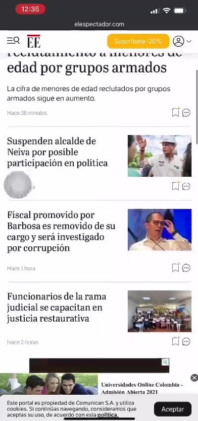 Montaje de noticia de El Espectador sobre Javier Julio Bejarano