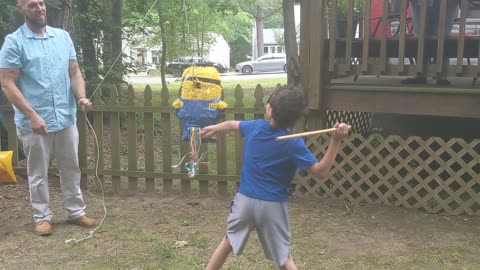 Pinata Setup Falls Down During Birthday Party