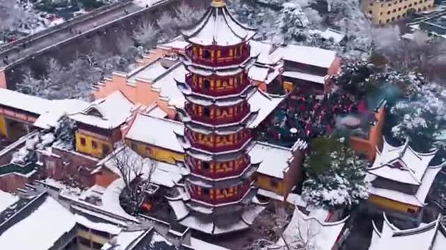 Snow scene in ancient town