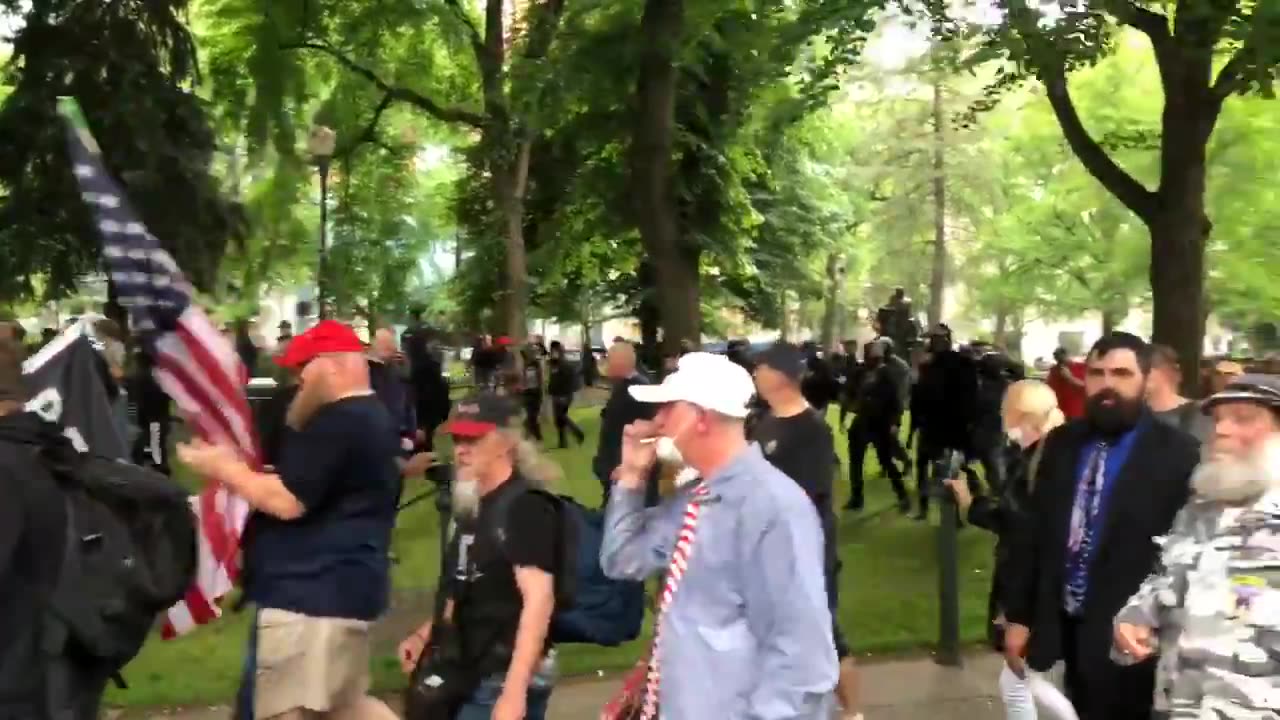 June 3 2018 Portland 1.6 Antifa shouts Shame at pro-trump supporters walking through Portland