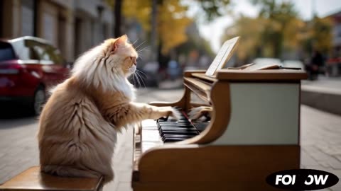 a cat playing piano