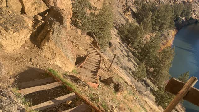 Central Oregon – Smith Rock State Park – Descending the Steep Canyon – 4K