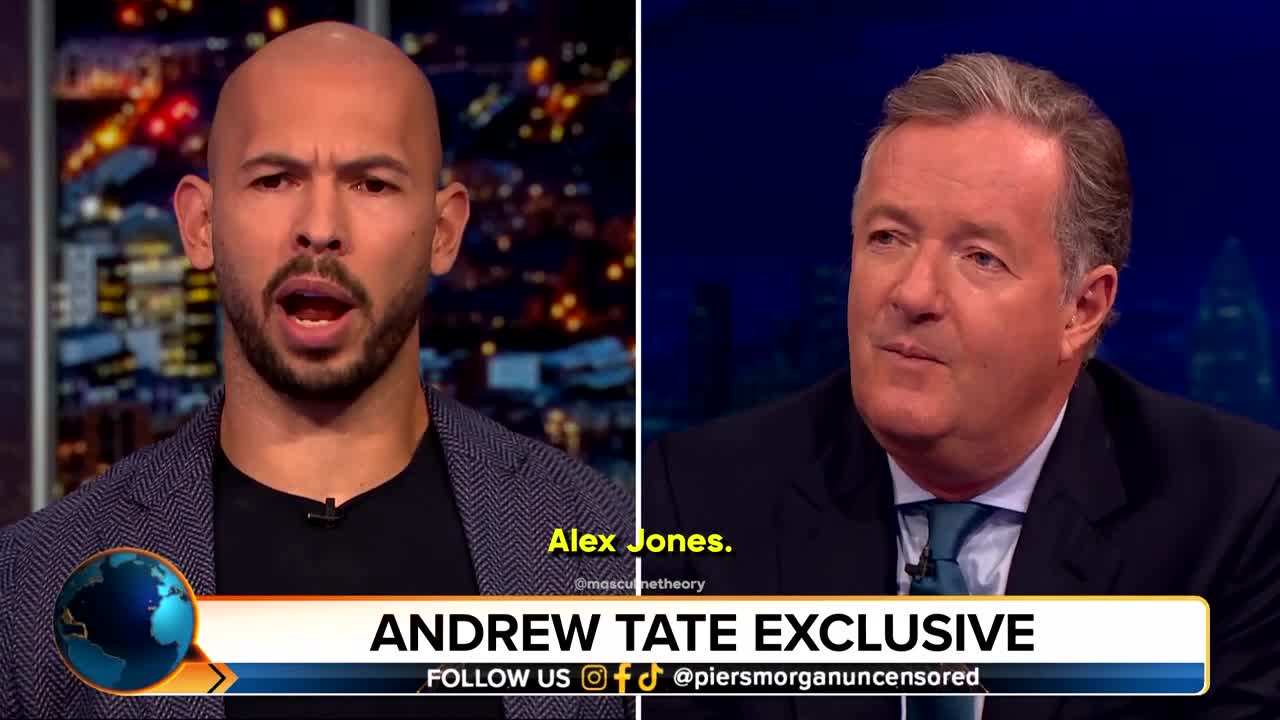 Piers Morgan Attempts to Confront Andrew Tate on Alex Jones & Sandy Hook | Uncensored Clip