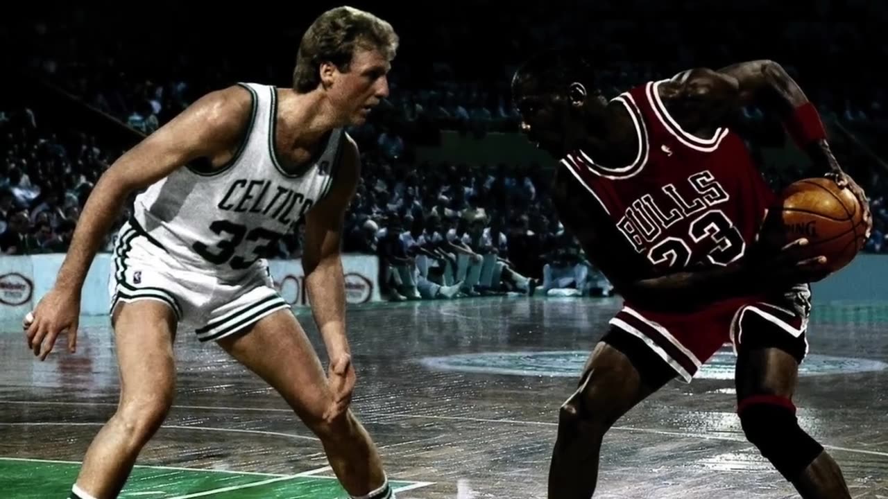 Larry Bird talking trash to Michael Jordan