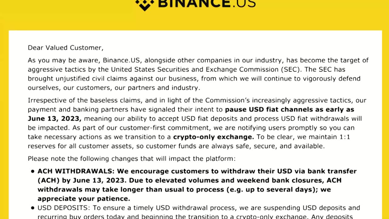 Binance.US halts dollar deposits after SEC lawsuit