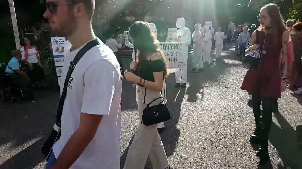 Les Masques BLancs Toulouse Sitting et action pancartes le 22 oct