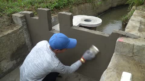 Unique mini-hydroelectric construction with one turbine and two units