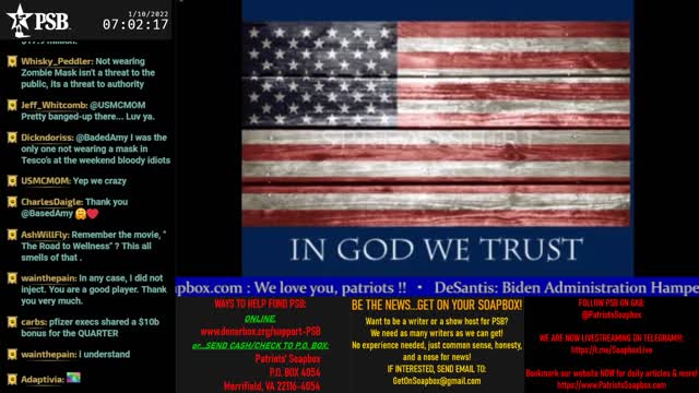 2022-01-10 07:00 EST - Patriots Soapbox AM: with LadyRWB , MykelJaye & DD