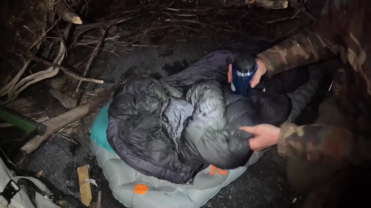 Bushcraft Shelter Camping Under Northern Lights (Best Campfire Meal Ever!)