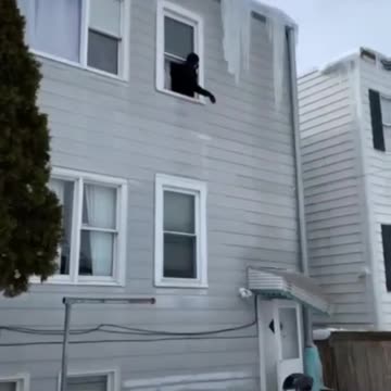 The peasant wanted to clean the roof of icicles (CLEANED on his head)