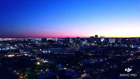 Drone aerial photography of distant city lights