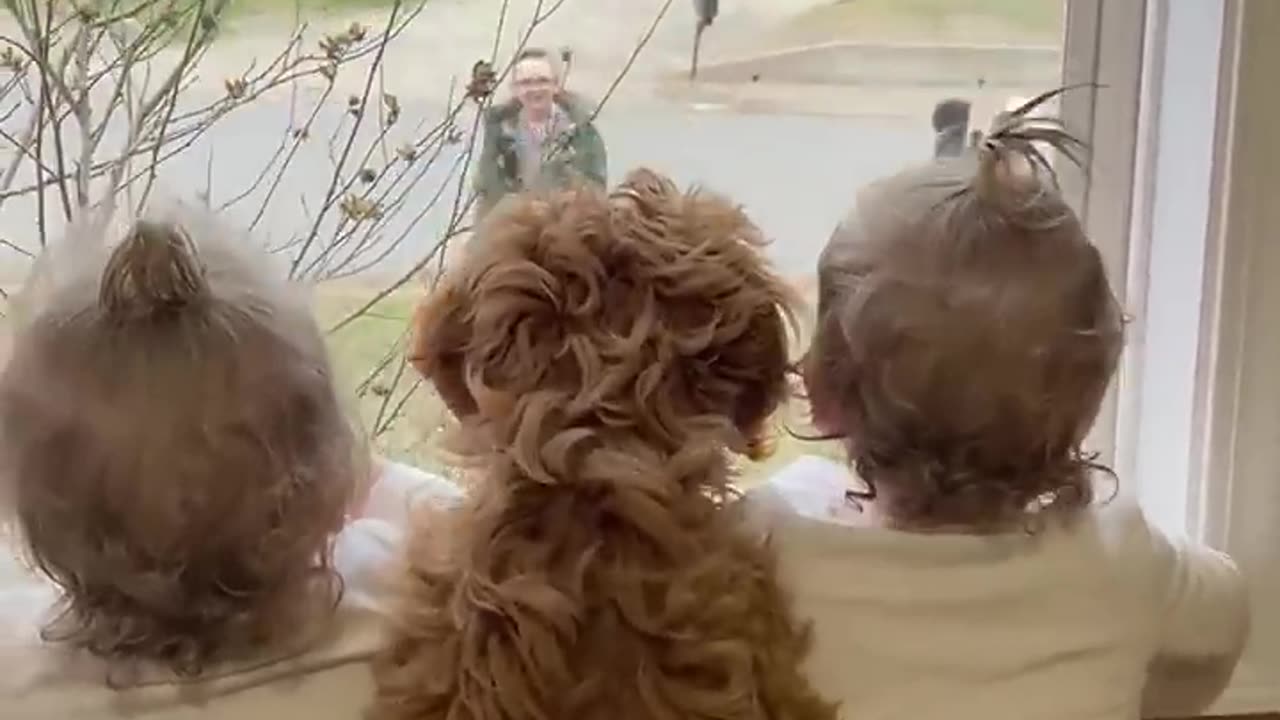 Dog and Toddlers Wait for Brother at Window❤️