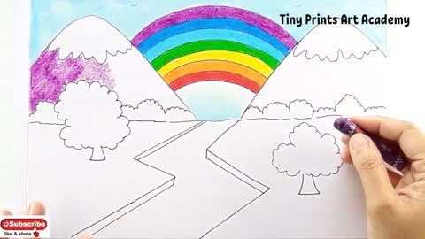 Draw Easy Rainbow Scenery/Drawing Easy Scenery with Rainbow