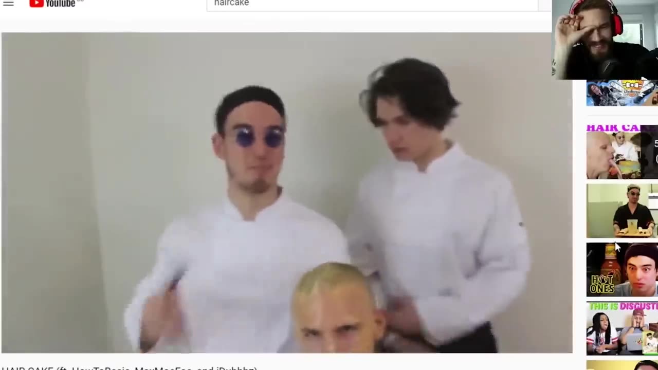 PewDiePie Reacts to FILTHY FRANK "HAIR CAKE" (w/ iDubbbz, Maxmoefoe and HowtoBasic)