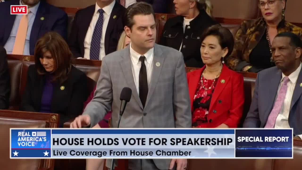 Rep. Matt Gaetz slays McCarthy while nominating Jim Jordan for House Speaker, 12th round.