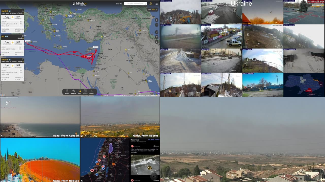 Live Cams From GAZA ISRAEL UKRAINE Multicams and Aircraft Tracking Eam watch