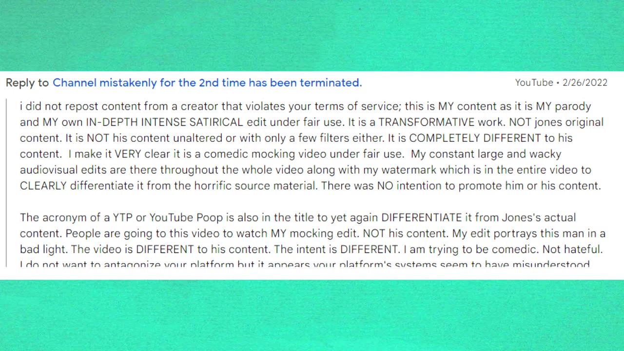A Channel Ban Appeal Request From Clorox Corner On YouTube