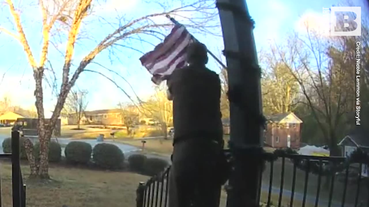 UPS Driver Stops to Unfurl Late Vet's U.S. Flag