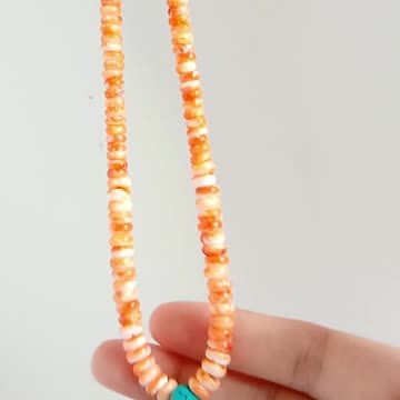 Natural turquoise roundle beads with Red spiny oyster simple necklace Unique Gifts for Women