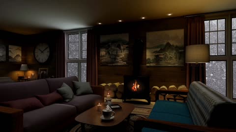 Cozy Snowfall Ambiance | Relaxing Winter Scene with Fireplace Sounds