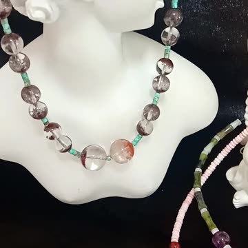 Natural turquoise and red Ghost phantom quartz with black Ghost phantom quartz pendant necklace06