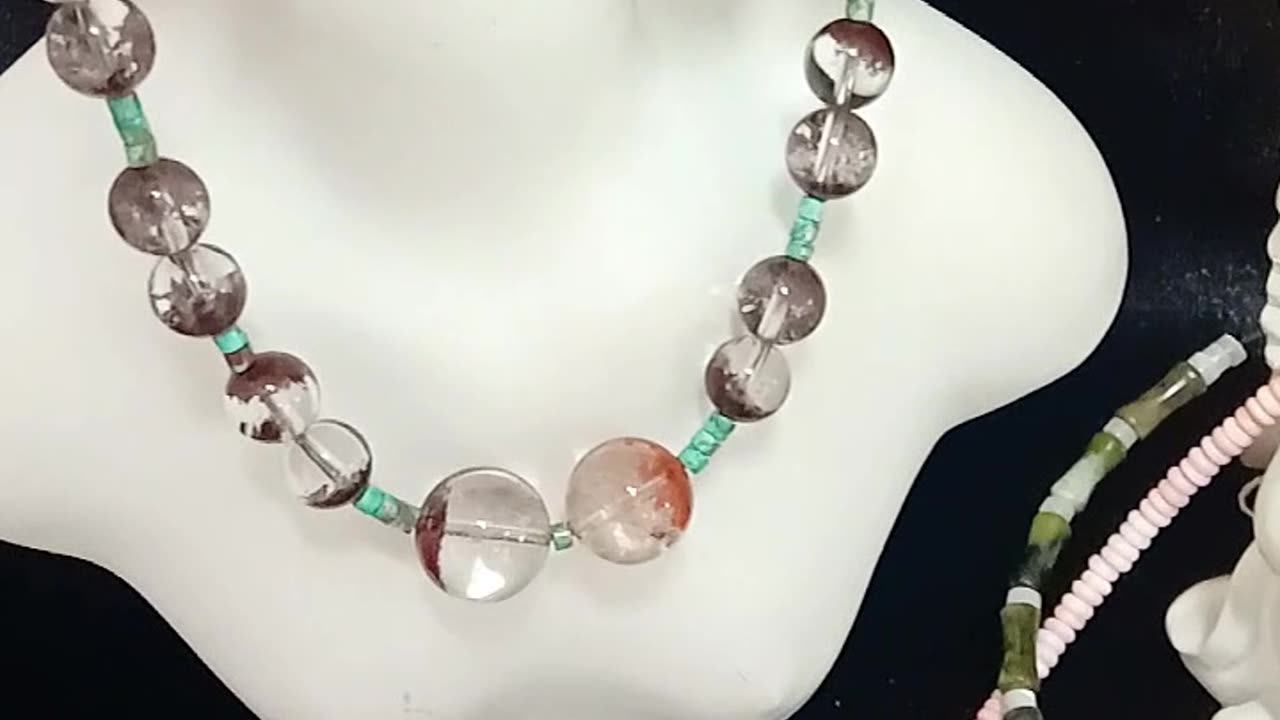 Natural turquoise and red Ghost phantom quartz with black Ghost phantom quartz pendant necklace06