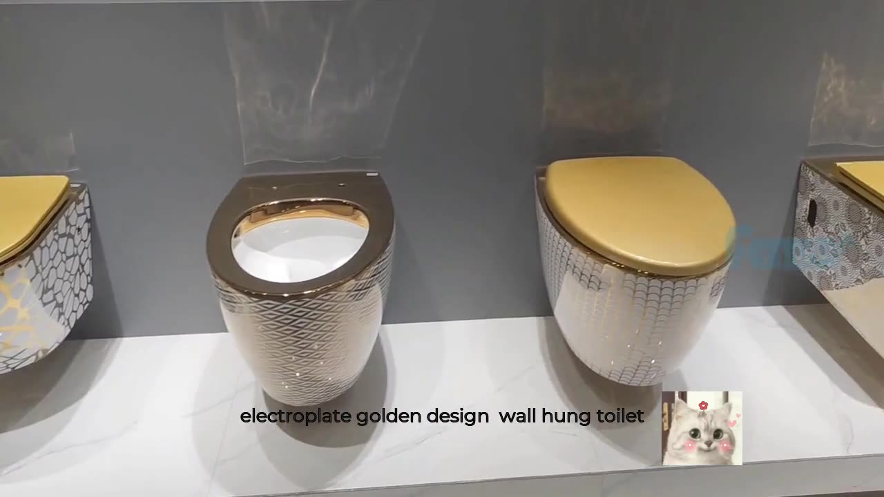 electroplate golden design wall hung toilet