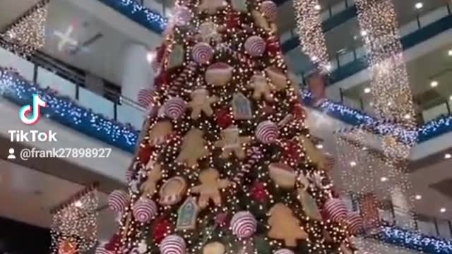 Christmas decorations in the mall with happy Christmas songs