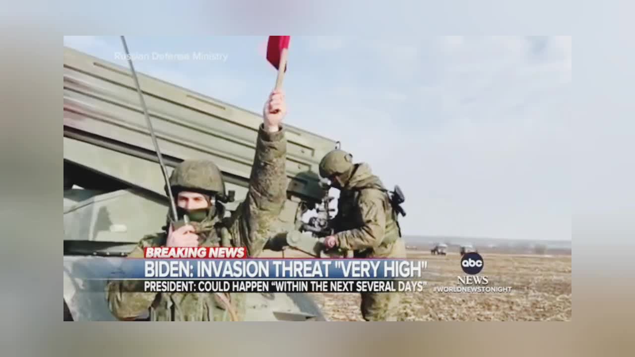 Biden warns risk of Russia invading Ukraine is vey 'high '